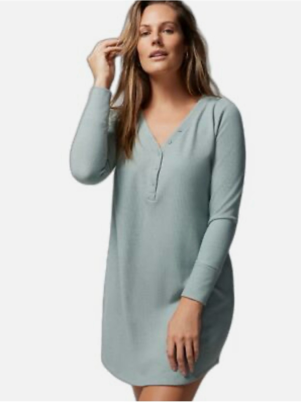 Soma Waffle Knit Sleep Shirt Quarter Button Long Sleeve Minimalist L